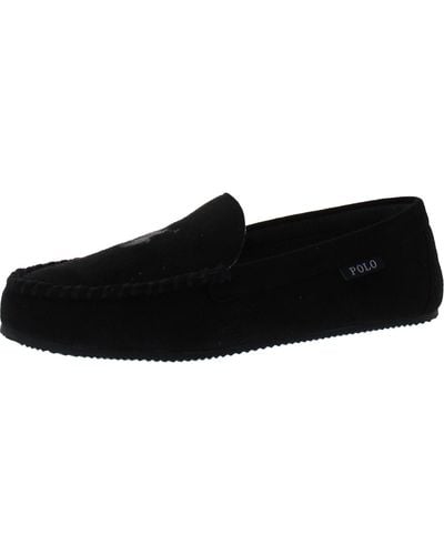 Polo Ralph Lauren Dezi Charcoal Faux Suede Slip On Loafer Slippers - Black