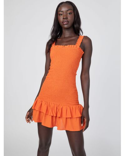 Guess Factory Tiffany Smocked Dress - Orange