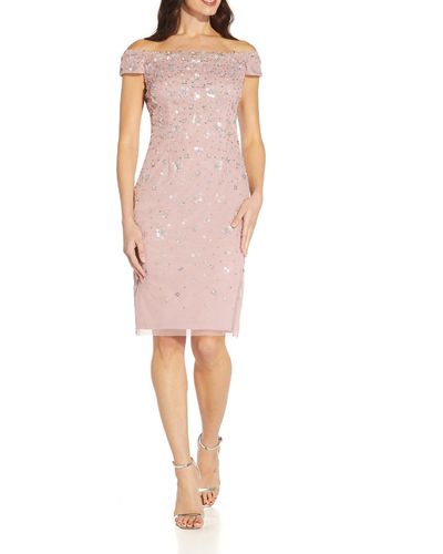 Adrianna Papell Applique Midi Cocktail And Party Dress - Pink