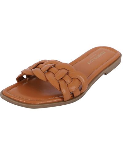 Kenneth Cole Faye Leather Braided Slide Sandals - Brown