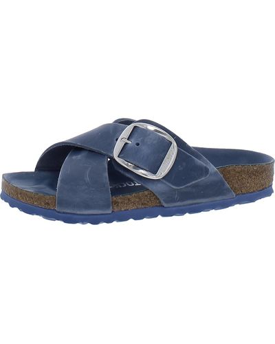 Birkenstock Siena Big Buckle Leather Oiled Slide Sandals - Blue
