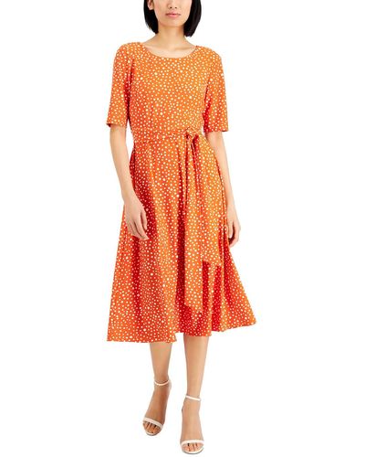 Kasper Tie Waist Midi Fit & Flare Dress - Orange