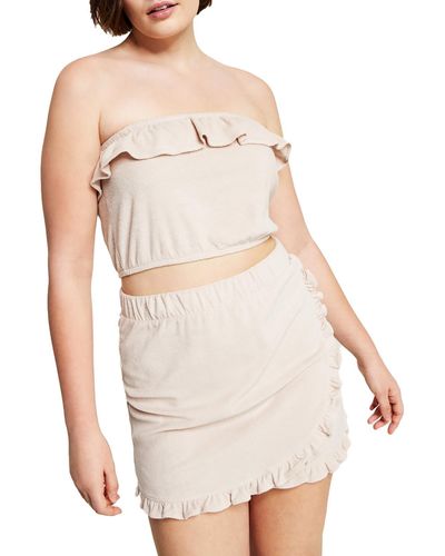 BarIII Ruffled Terry Strapless Top - Natural