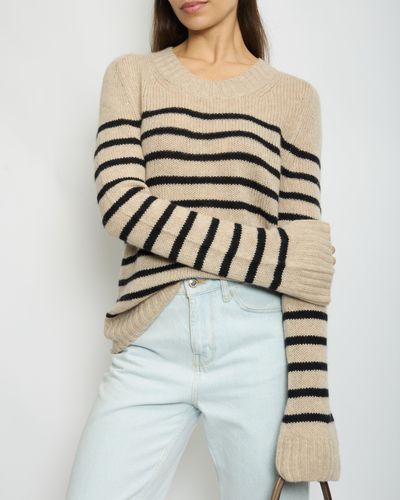 Khaite Ribbed Long Sleeve Sweater With Stripe Detail - Natural
