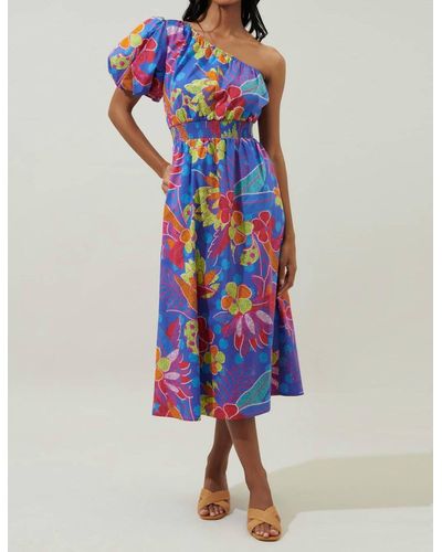 Sugarlips Bold Attempt One Shoulder Midi Dress - Blue