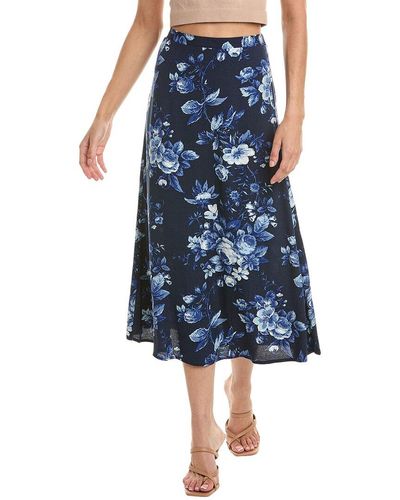 Tahari Printed A-line Midi Skirt - Blue