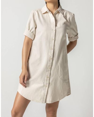Lilla P Canvas Woven Cuff Sleeve Shirt Dress - Natural