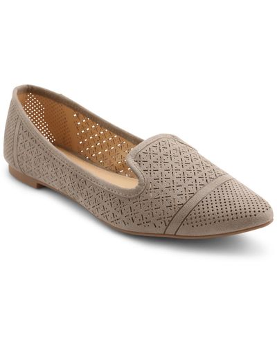 Xoxo Vany Perforated Pointed Toe Loafers - Brown