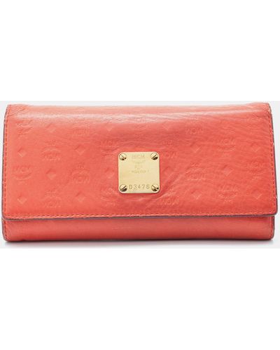 MCM Leather Flap Continental Wallet - Red