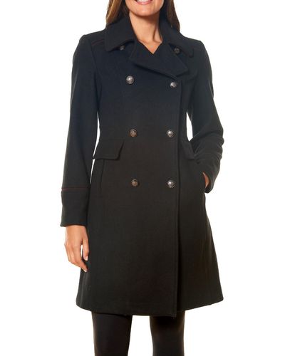 Vince Camuto Wool Blend Double Breasted Wool Coat - Black