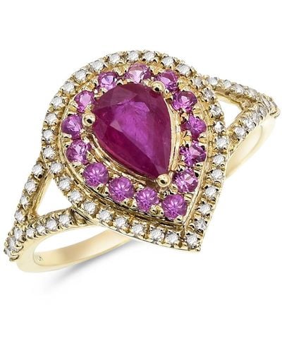 Diana M. Jewels 14kty Gold Ring Scd 0.27 Rb 0.74 Ps 0.35 2.18gm 69st - Purple