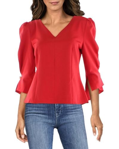Gracia Puff Sleeve Fitted Blouse - Red