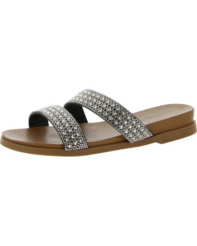 Olivia Miller Rhinestone Embellished Slide Sandals - Brown