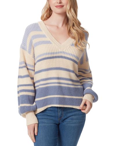 Jessica Simpson Knit Long Sleeve V-neck Sweater - Blue