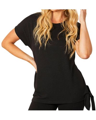 French Kyss Short Sleeve Side Tie Detail Top - Black