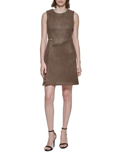 DKNY Faux Suede Mini Sheath Dress - Natural