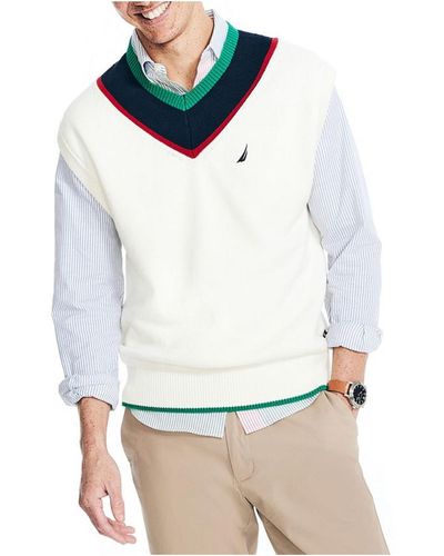 Nautica Cotton V-neck Sweater Vest - White