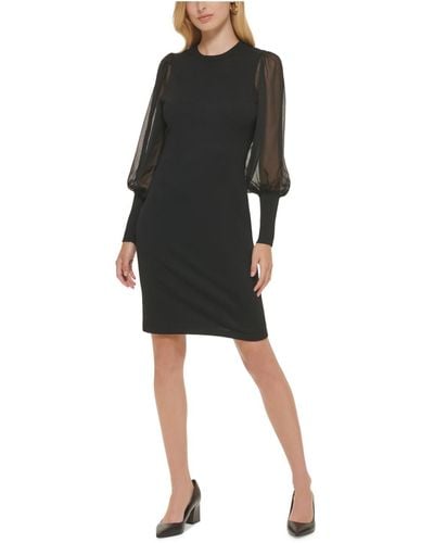 Calvin Klein Comfy Sheer Sleeves Sweaterdress - Black
