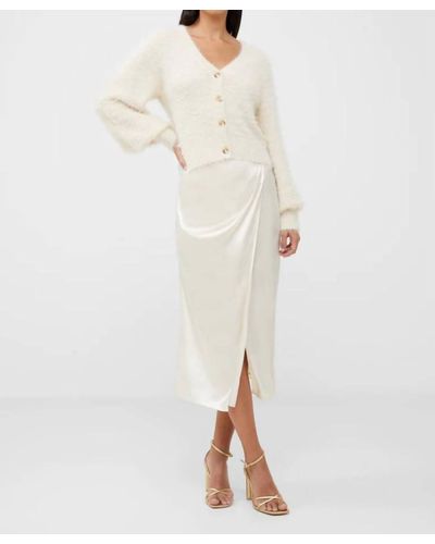 French Connection Inu Satin Wrap Midi Skirt In Cream - White