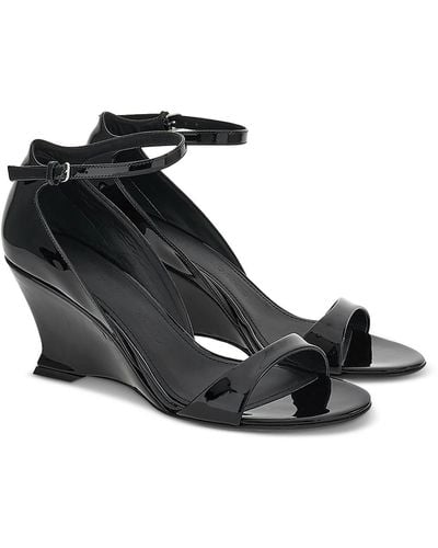 Ferragamo Vidette Patent Leather Adjustable Wedge Sandals - Black