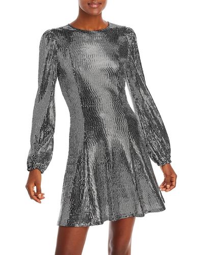 Aqua Embellished Long Sleeve Cocktail And Party Dress - Gray