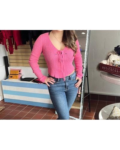 Pol Fitted Sweater With Scoop Neck Line - Pink