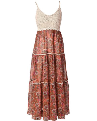 Taylor Crochet Chiffon Maxi Dress - Red