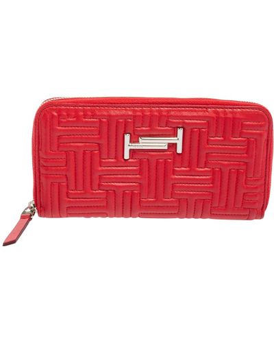 Tod's Leather Double T Zip Around Continental Wallet - Red