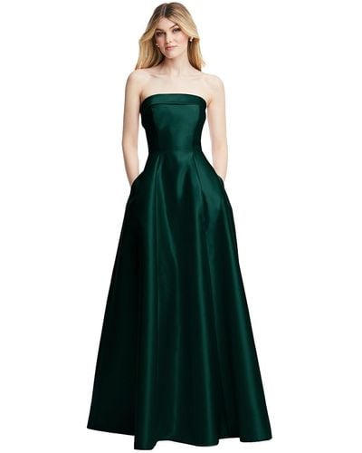 Alfred Sung Strapless Bias Cuff Bodice Satin Gown With Pockets - Green
