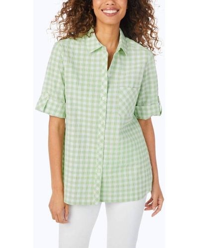 Foxcroft Seeksucker Gingham Pocket Shirt - Green