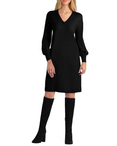 Isaac Mizrahi New York V-neck Above Knee Sweaterdress - Black
