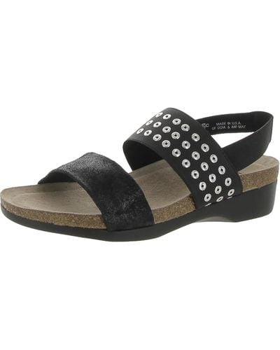 Munro Pisces Leather Ankle Strap Wedge Sandals - Black