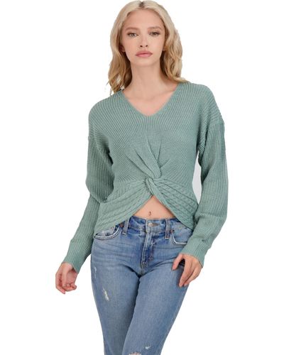 Full Circle Knit Knot Front Pullover Sweater - Blue