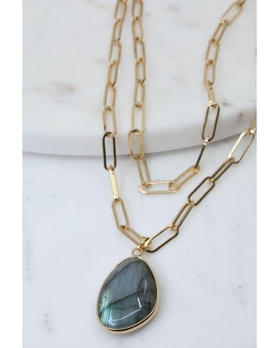 A Blonde and Her Bag Gold Paperclip Chain With Labradorite - White