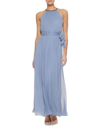 DKNY Beaded Halter Evening Dress - Blue