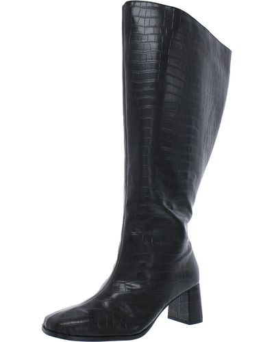 FASHION TO FIGURE Croc Knee High Faux Leather Casual Knee-high Boots - Black