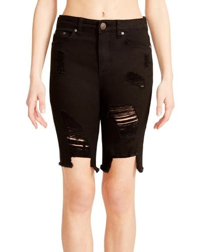 Madden Girl Bandit Mid-rise Destroyed Bermuda Shorts - Black