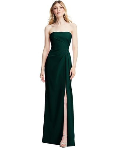 After Six Strapless Pleated Faux Wrap Trumpet Gown With Front Slit - Green