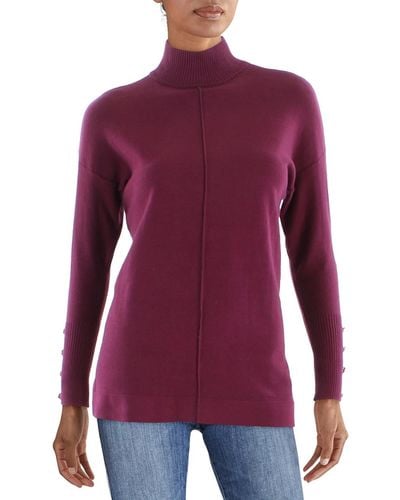 Anne Klein Mock Collar Ribbed Trim Pullover Sweater - Black