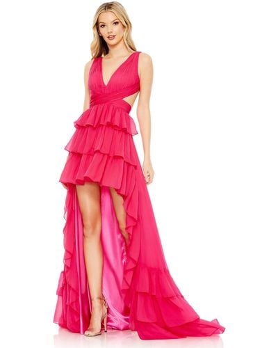 Mac Duggal Ruffle Tiered Cross Over High Low Gown - Pink