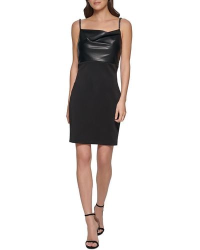 DKNY Leather Knee Sheath Dress - Black