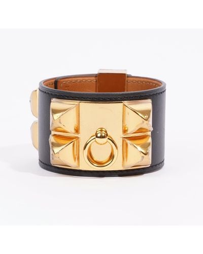 Hermès Collier De Chien Bracelet Goatskin Leather Small - Metallic