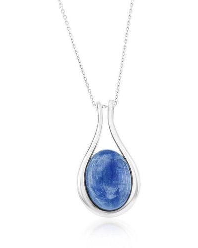 Simona Sterling Silver Oval Kyanite Pear-shaped Pendant Necklace - Blue