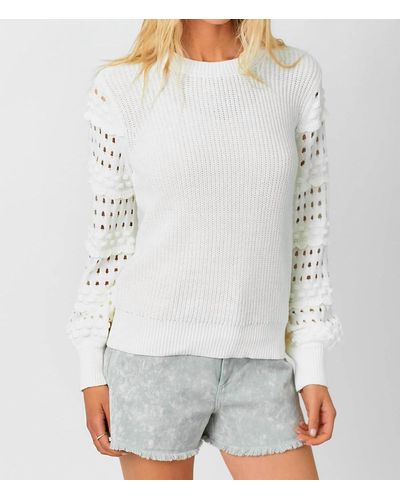 Mystree Crew Neck Sweater With Textured Sleeves - Gray