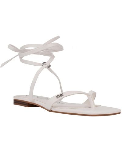 Calvin Klein Minola Faux Leather Ankle Tie Thong Sandals - White
