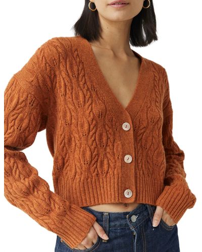 Autumn Cashmere Cropped Cable V-neck Cardigan - Brown