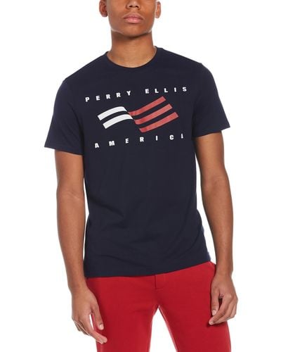 Perry Ellis America Cotton Graphic T-shirt - Blue