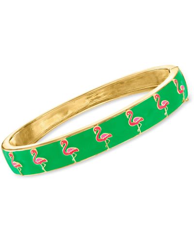 Ross-Simons Green And Pink Enamel Flamingo Bangle Bracelet