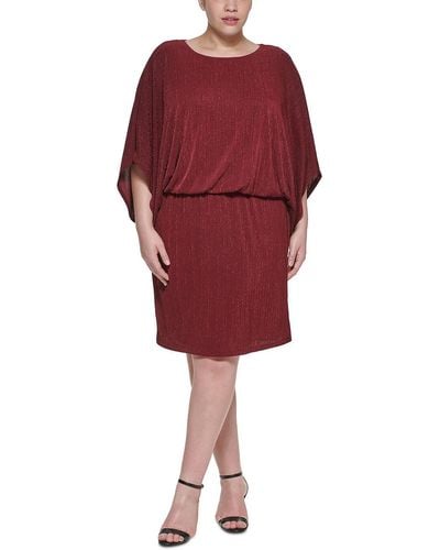 Jessica Howard Plus Metallic Blouson Cocktail And Party Dress - Red