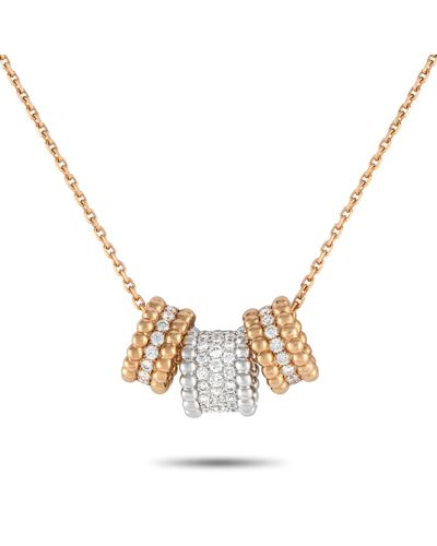 Van Cleef & Arpels Perlee 18k White And Rose Gold Diamond Pendant Necklace Vc11-100423 - Metallic